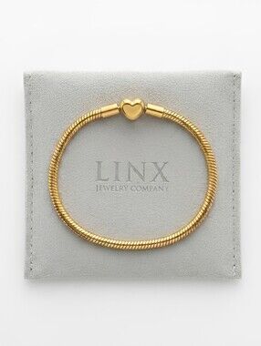 Linx Gold Snake Chain Charm Bracelet With Heart Clasp